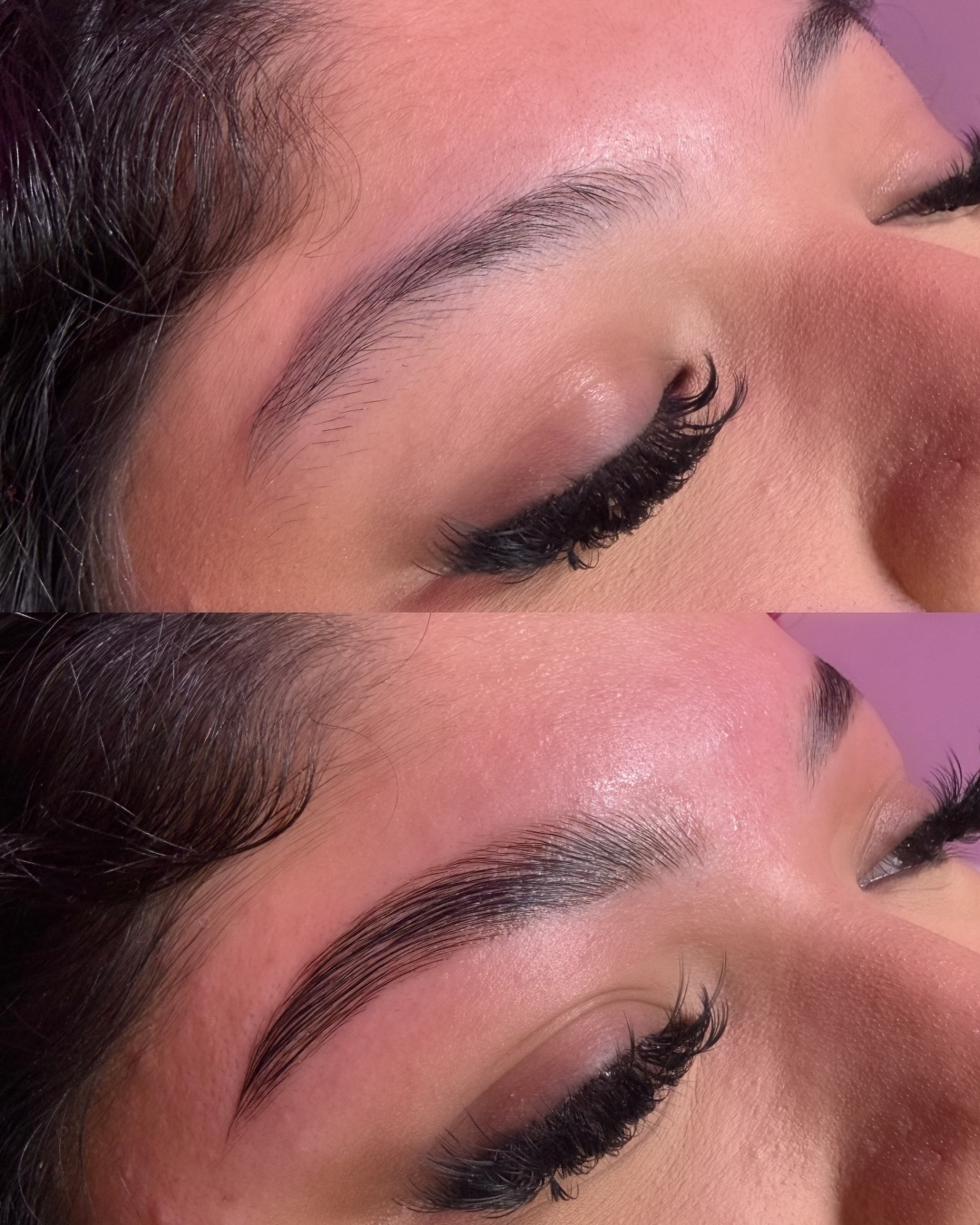 Laminated brows before and after close-up